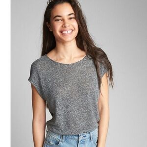 GAP Gray Short Sleeve Braided Back Linen Shirt Women’s Size Small Spring Preppy